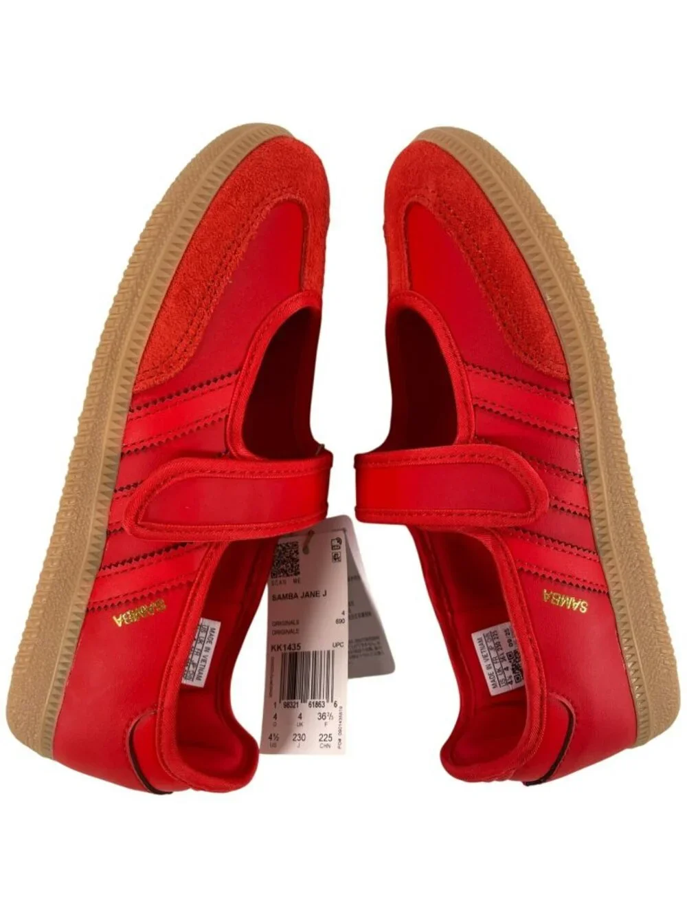 Adidas Samba Jane J Red Shoes Velcro Strap Casual Style KK1435 Kids Size 4.5 NEW